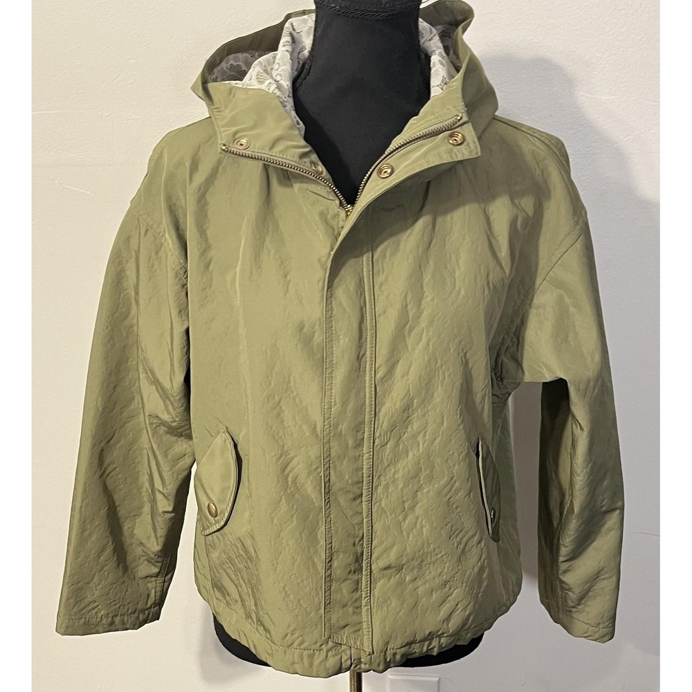 Earth Music & Ecology Jacket Womens F Khaki Green Hooded Lace Lined Anorak